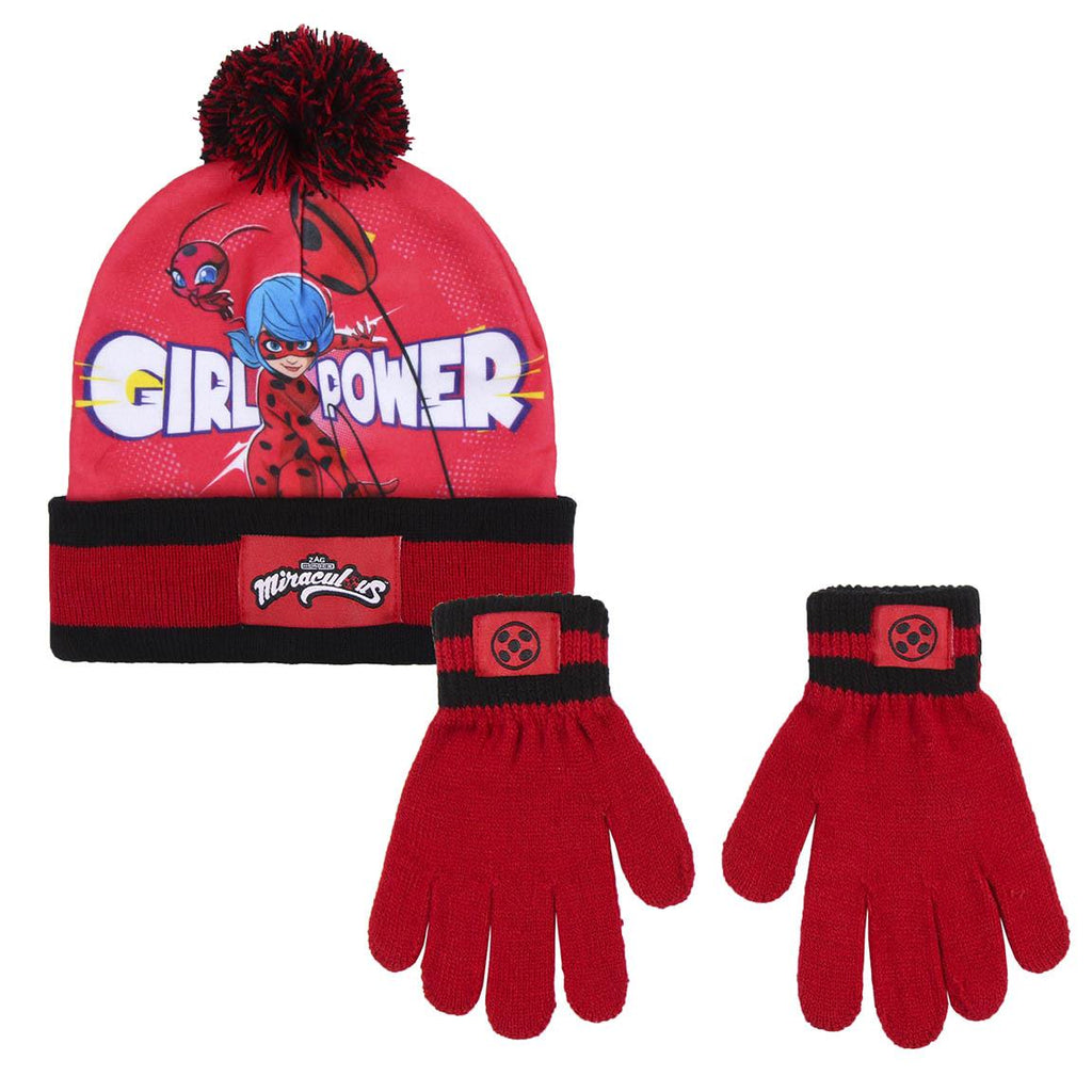 Miraculous Girls Hat Scarf and Gloves Set With Glitter Ladybug - Blue - 6-9  Years